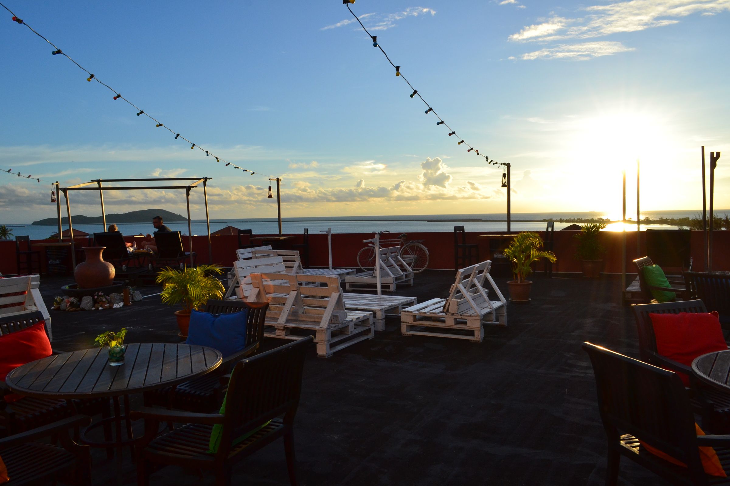 Sunset over the Andaman Sea from the rooftop terrace at Kuala Melaka Inn